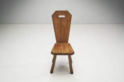 Solid Oak Brutalist Chair France ca 1940s