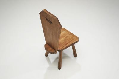 Solid Oak Brutalist Chair France ca 1940s