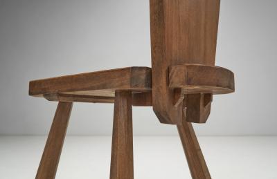 Solid Oak Brutalist Chair France ca 1940s