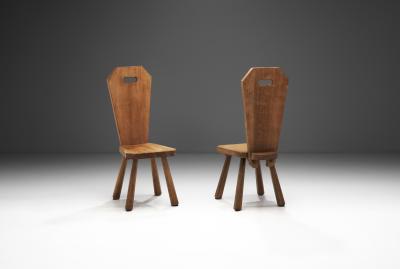 Solid Oak Brutalist Pair of Chairs France ca 1940s