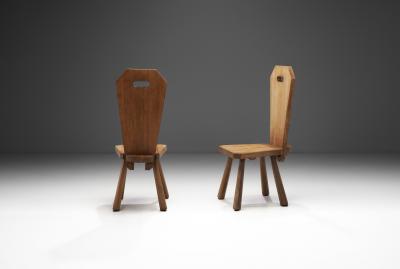 Solid Oak Brutalist Pair of Chairs France ca 1940s