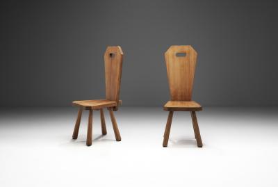 Solid Oak Brutalist Pair of Chairs France ca 1940s