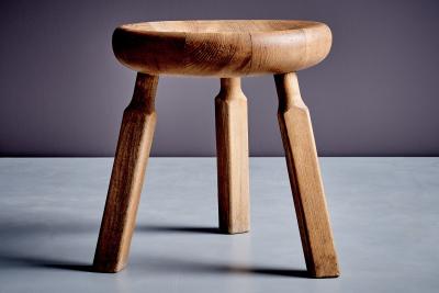 Solid Oak Stool with three carved Legs