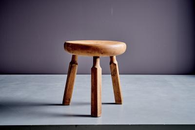 Solid Oak Stool with three carved Legs