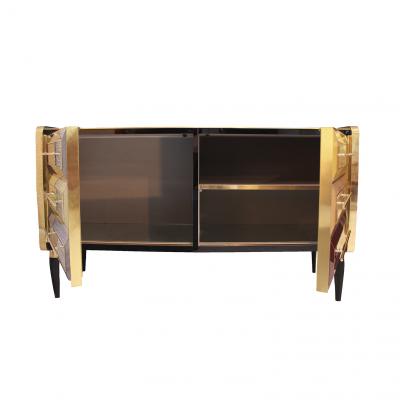 Solid Wood And Colored Glass Bar Furniture Italy 1950s