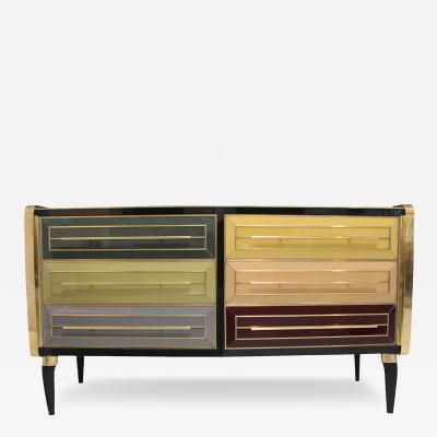 Solid Wood And Colored Glass Bar Furniture Italy 1950s