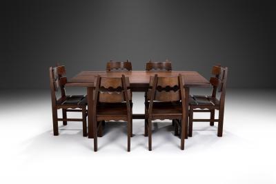 Solid Wood Brutalist Dining Set Europe 20th Century