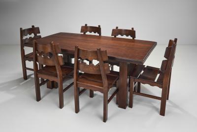 Solid Wood Brutalist Dining Set Europe 20th Century