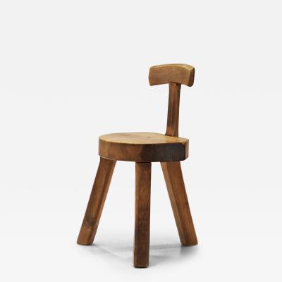 Solid Wood Brutalist Low Chair France 1960s