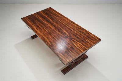 Solid Wood Dining Table with Circular Trestle Base Scandinavia 1970s