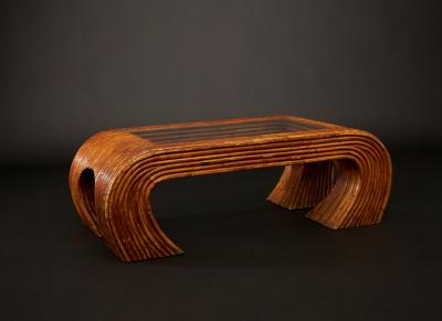 Solid Wood Faux Bamboo Coffee Table in the Manner of Paul Frankl
