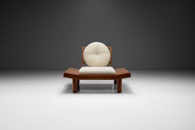 Solid Wood Lounge Chair with Round Cushions Indonesia 1960s