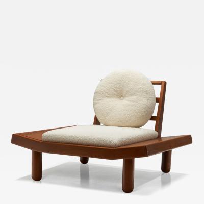 Solid Wood Lounge Chair with Round Cushions Indonesia 1960s