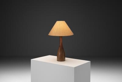 Solid Wood Table Lamp with Fabric Shade Europe 1960s