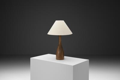 Solid Wood Table Lamp with Fabric Shade Europe 1960s