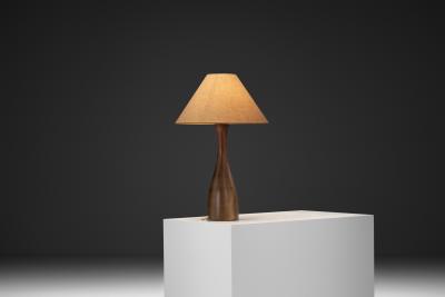 Solid Wood Table Lamp with Fabric Shade Europe 1960s