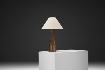 Solid Wood Table Lamp with Fabric Shade Europe 1960s