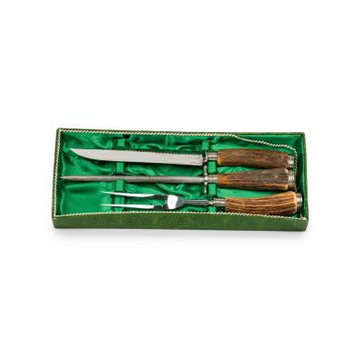 Solingen Baron Germany 3 Piece Rustic Horn Handle Silver Carving Utensil Set