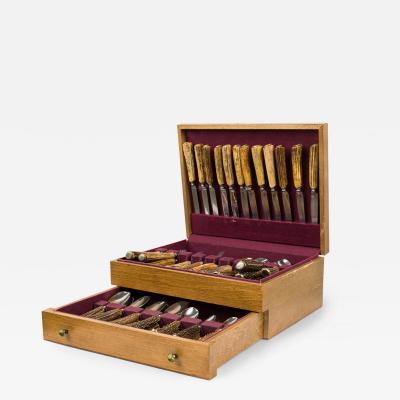 Solingen Germany Vintage Horn and Steel Flatware Set in Wooden Box