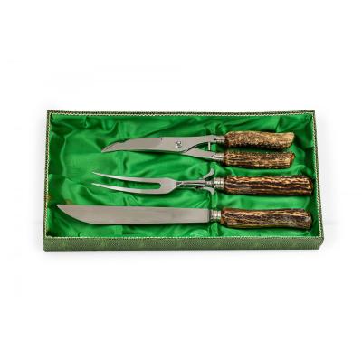 Solingen Othello Germany 3 Piece Rustic Horn Handle Silver Carving Utensil Set