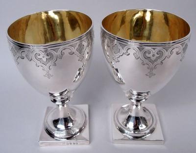 Soloman Hougham Pair of English Georgian Neoclassical Sterling Silver Goblets 1803