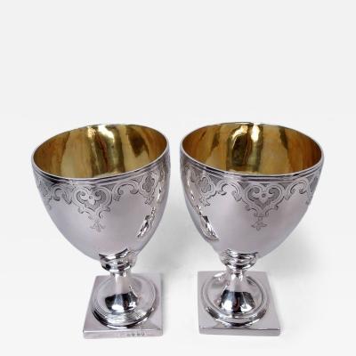 Soloman Hougham Pair of English Georgian Neoclassical Sterling Silver Goblets 1803