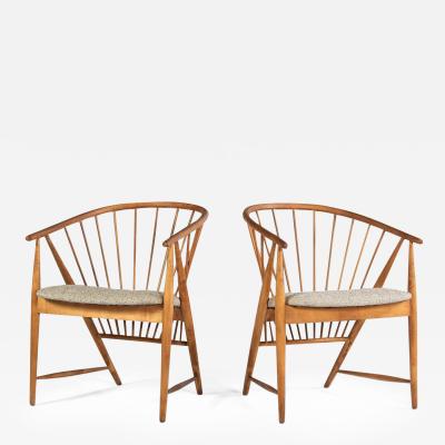 Sonna Rosen Set of Two 2 Blonde Spindle Sun Feather Armchairs by Sonna Rosen
