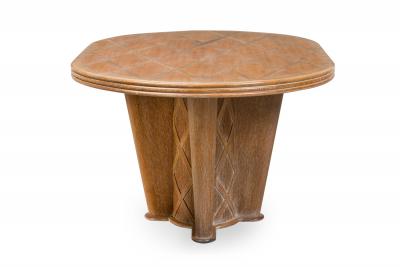 Soubrier Mid Century French Limed Oak Inlaid Dining Table