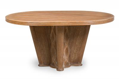 Soubrier Mid Century French Limed Oak Inlaid Dining Table