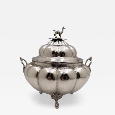 South American Silver Tureen Covered Bowl with Camel Finial