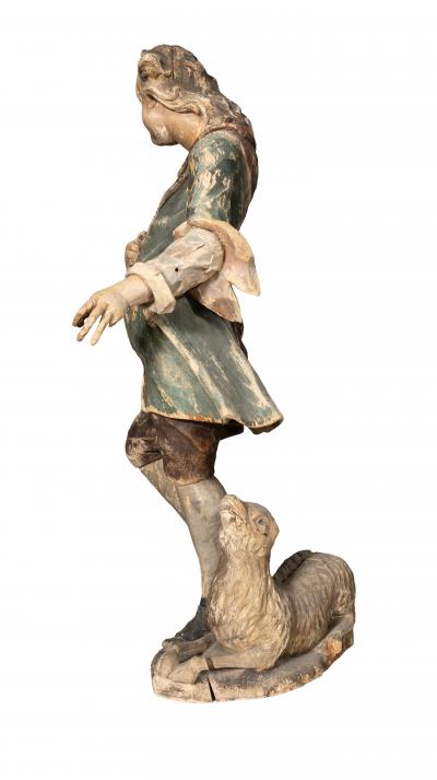 South German Carved Wood Figure Of A Shepherd And His Sheep
