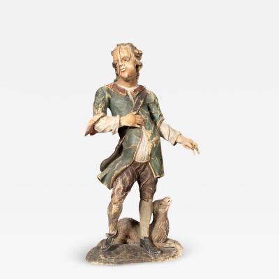 South German Carved Wood Figure Of A Shepherd And His Sheep