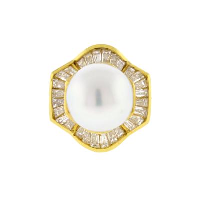 South Sea Pearl and Baguette Diamond Ballerina Ring