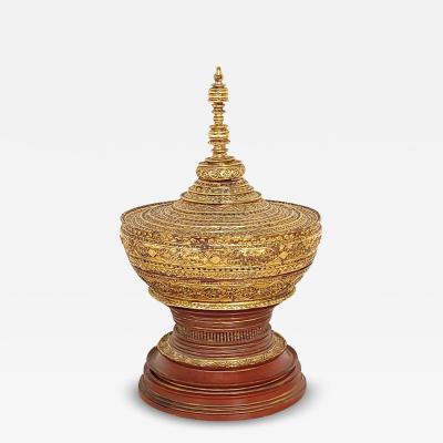 Southeast Asian Jeweled and Gilt Lacquered Offering Box 19th century