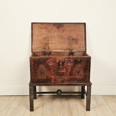 Southeast Asian Teak Merchants Trunk 19th century or earlier