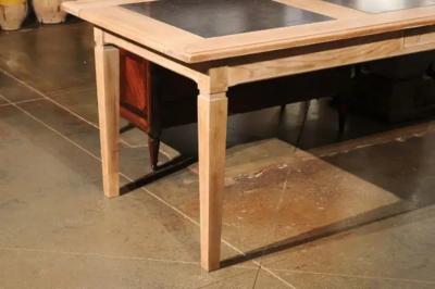 Southern French Midcentury Natural Oak Dining Table with Fossil Black Marble Top