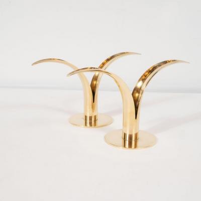 Sowe Konst Pair of Mid Century Modern Polished Brass Lily Candleholders by Konst of Sweden