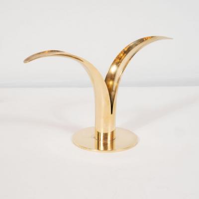 Sowe Konst Pair of Mid Century Modern Polished Brass Lily Candleholders by Konst of Sweden