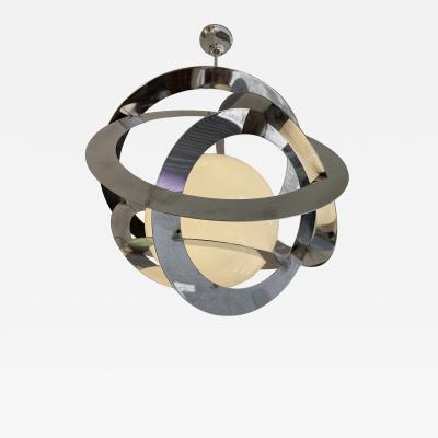 Space Age Metal Opaline Glass Saturn Pendant Lightning Italy 1970s