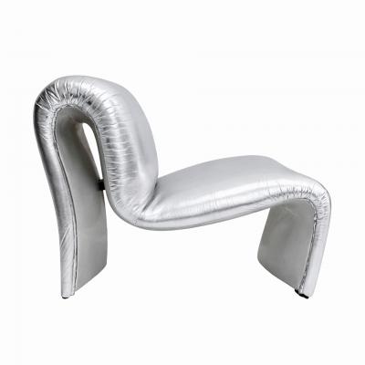 Space Age Moscheni Fiberglass And Silver Vinyl Fabric Italian 1970s Lounge Chair