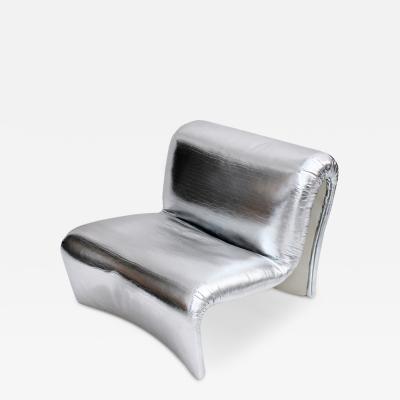 Space Age Moscheni Fiberglass And Silver Vinyl Fabric Italian 1970s Lounge Chair