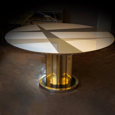 Space Age Round Table Murano Glass Top and Aluminum Brass and Wood Pedestal