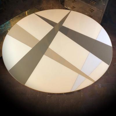 Space Age Round Table Murano Glass Top and Aluminum Brass and Wood Pedestal