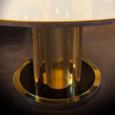 Space Age Round Table Murano Glass Top and Aluminum Brass and Wood Pedestal