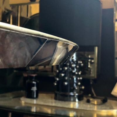 Space Age Round Table Murano Glass Top and Aluminum Brass and Wood Pedestal