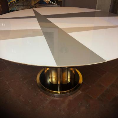 Space Age Round Table Murano Glass Top and Aluminum Brass and Wood Pedestal
