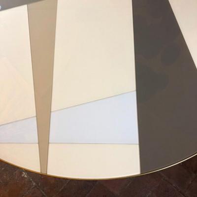 Space Age Round Table Murano Glass Top and Aluminum Brass and Wood Pedestal