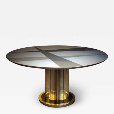 Space Age Round Table Murano Glass Top and Aluminum Brass and Wood Pedestal