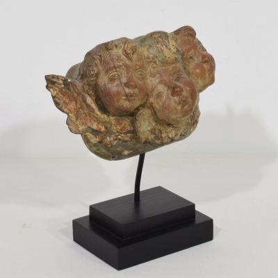 Spanish 17 18th Century Hand Carved Group of Baroque Winged Angel Heads