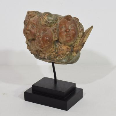 Spanish 17 18th Century Hand Carved Group of Baroque Winged Angel Heads